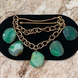 Natural Green Stone Necklace with Chunky Chain